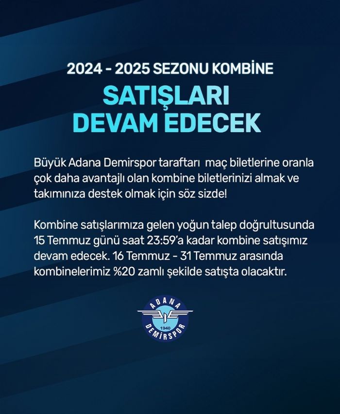Adana Demirspor, 2024-2025 sezonu kombine satn uzatt