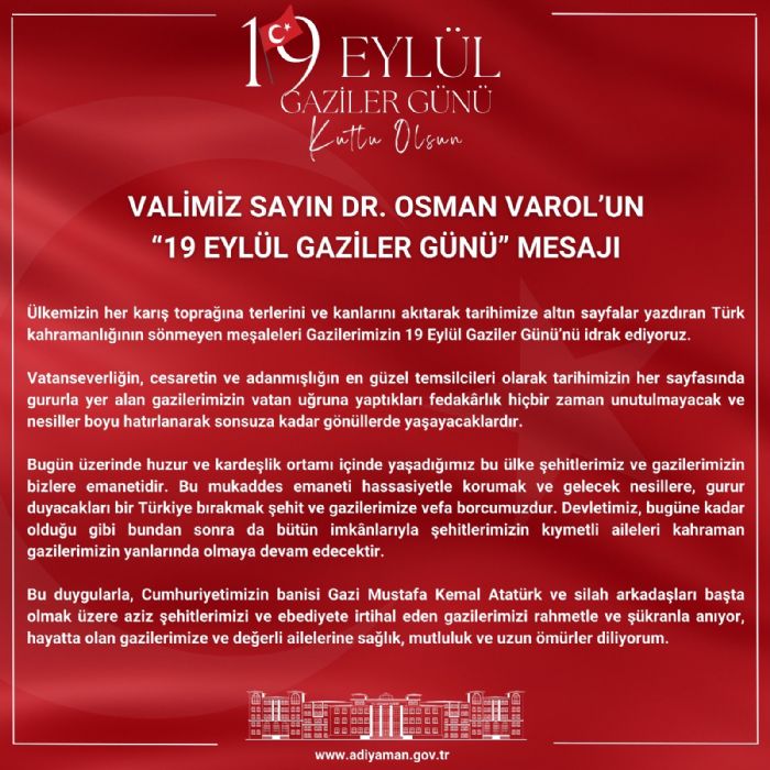 ADIYAMAN VALS DR. OSMAN VAROLUN 19 EYLL GAZLER GNܔ MESAJI 