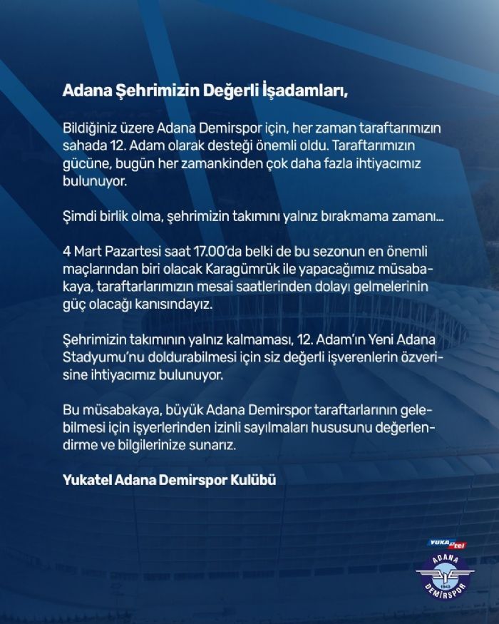 Adana Demirspordan i verenlere ar