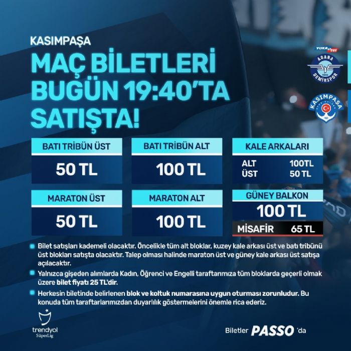 Adana Demirspor - Kasmpaa mann biletleri satta