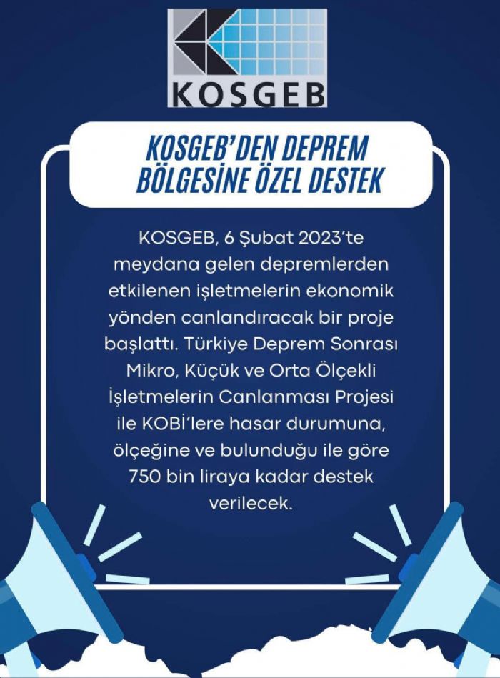 KOSGEBden Deprem Blgesine zel Destek